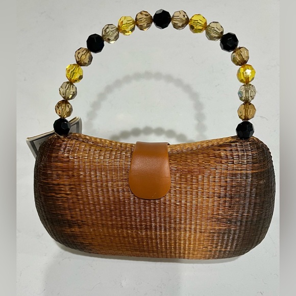 Le Sac Handmade Purse Buri palm tree rattan, straw cane woven style bag, NWT - Picture 11 of 13